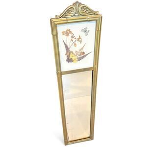 vintage Chinoiserie victorian mirror trumeau pressed flowers Gold Wall Hanging